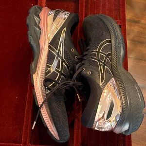 ASICS Shiny Rose gold color Metal, Knit comfy lace up Athletic Sneakers